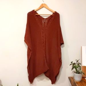 Rust Knitted Poncho Pullover Style with Arm holes